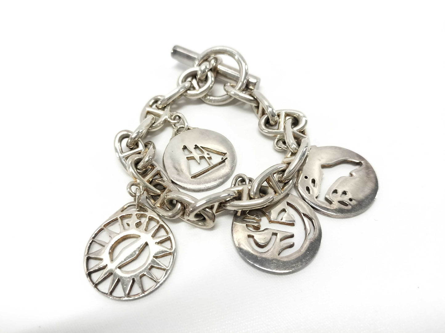 HERMES Chaine d'Ancre Margiela-era charm bracelet, cursive, 925 sterling silver, 16 links, bracelet/bangle