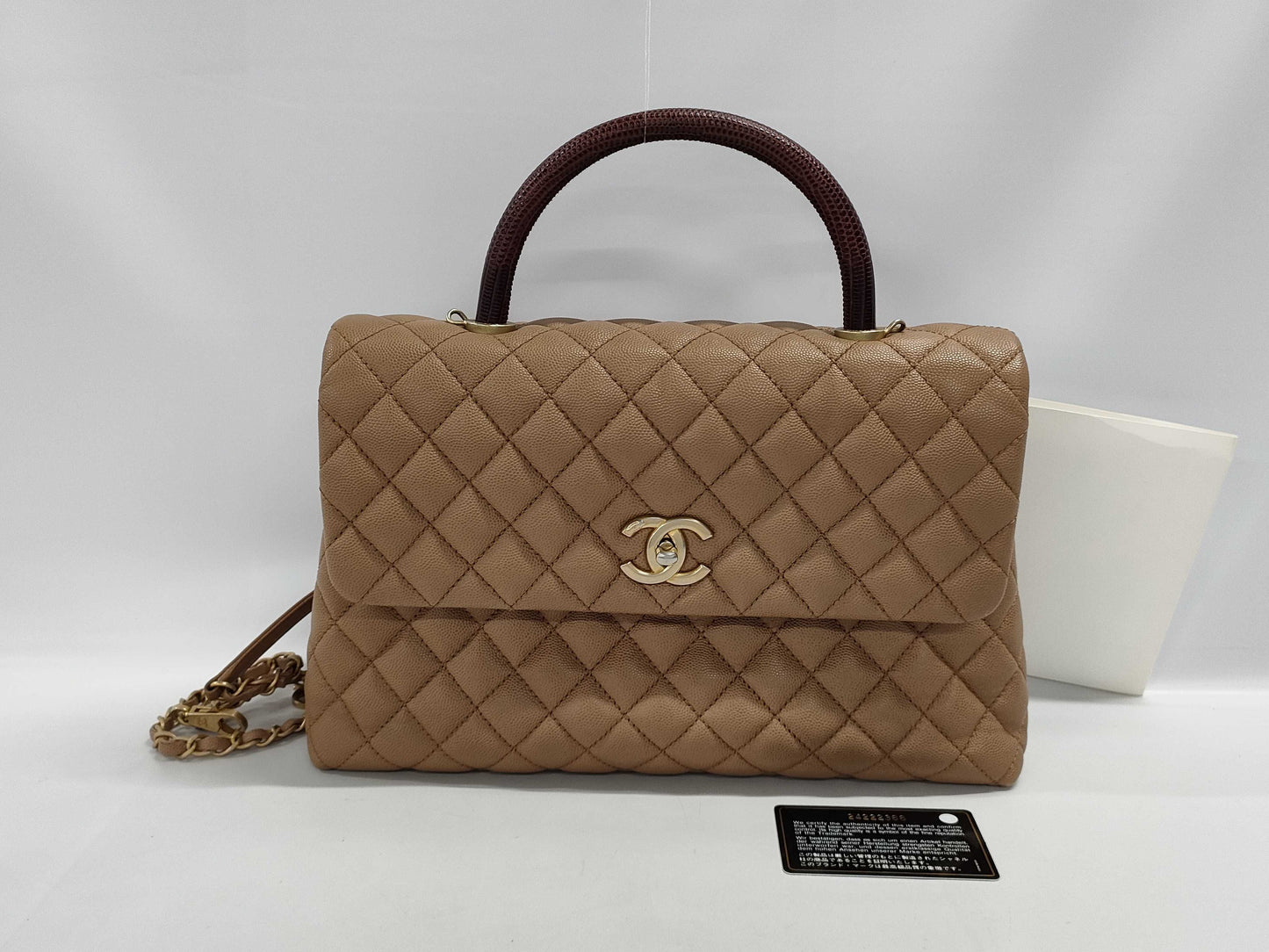 CHANEL CHANEL Handbag Large Top Handle Flap Bag / Coco Handle / Matelassé Grained Calfskin x Lizard with Matte Gold Hardware Shoulder Bag