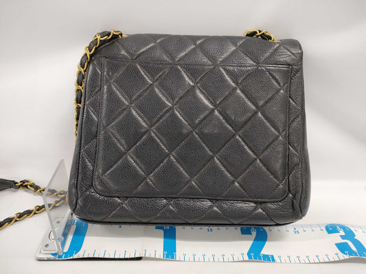 CHANEL CHANEL Matelasse Shoulder Bag in Black Caviar Leather with Chain Shoulder and Gold Hardware