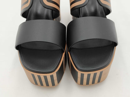 HERMES HERMES Sandals Charis Black x Natural Wedge Sole / Brid de Gala Size 38 Sandals