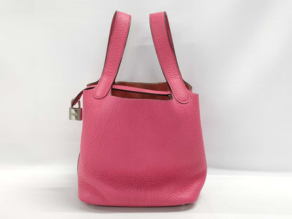 HERMES Picotin 18 A engraved pink silver handbag