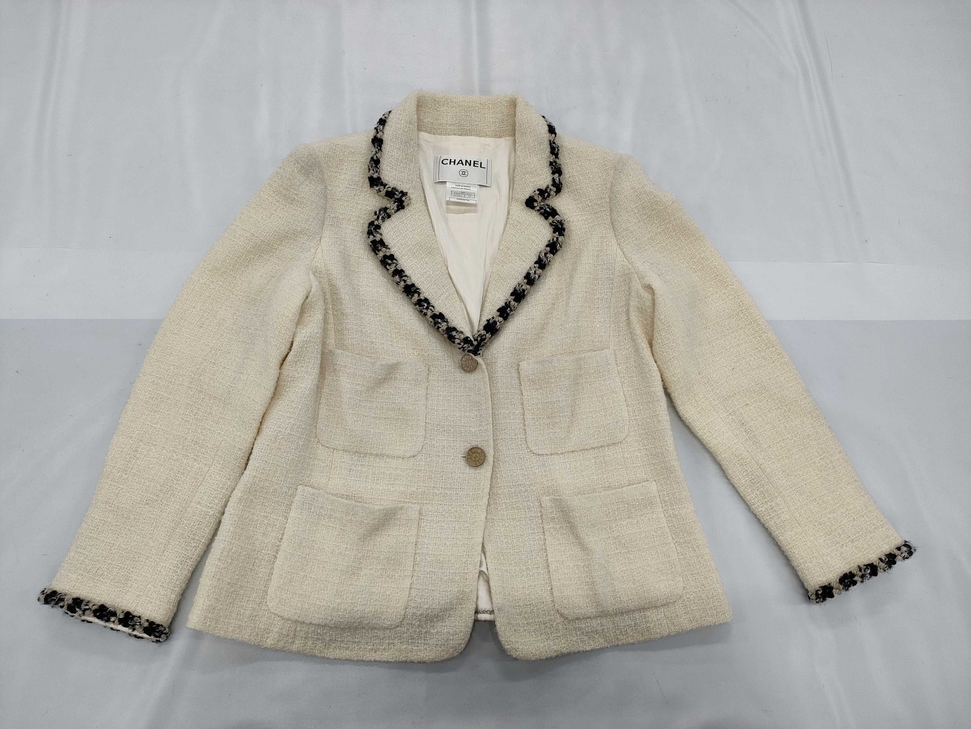 CHANEL Vintage Coco Button Tweed Off-White #42 06A Jacket