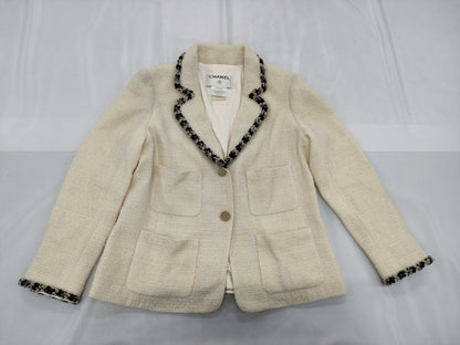 CHANEL Vintage Coco Button Tweed Off-White #42 06A Jacket