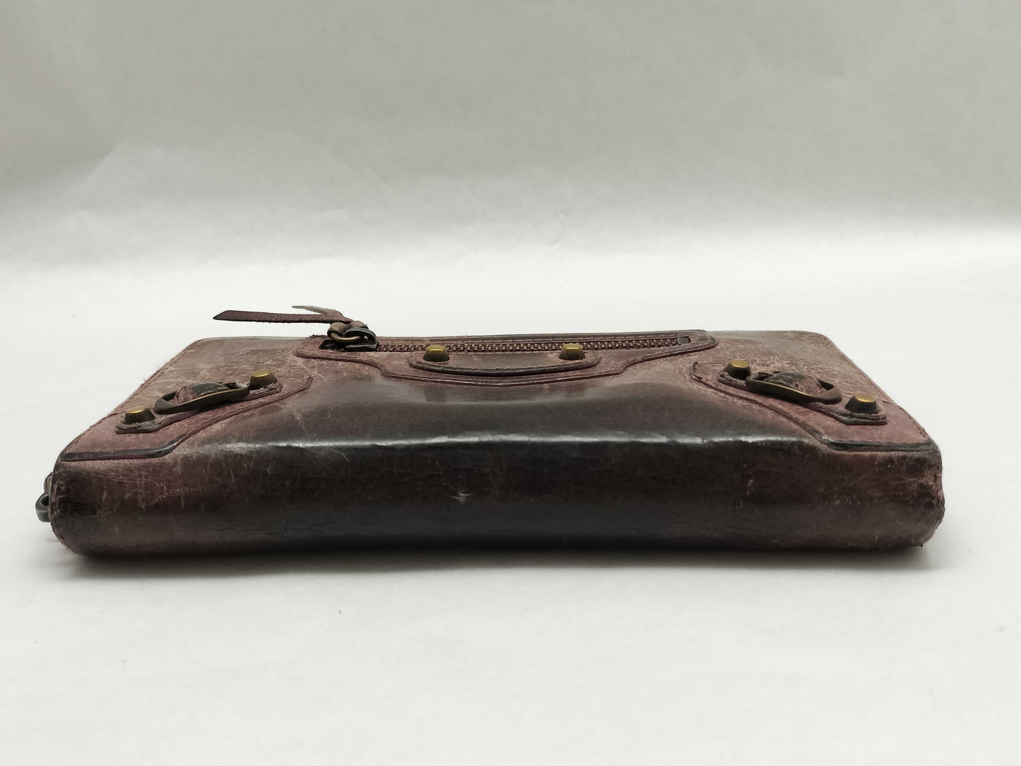 BALENCIAGA 253036 Leather Round Zip Wallet, Brown