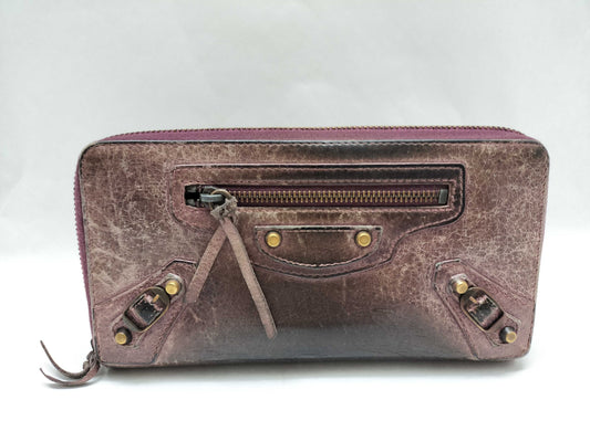 BALENCIAGA 253036 Leather Round Zip Wallet, Brown