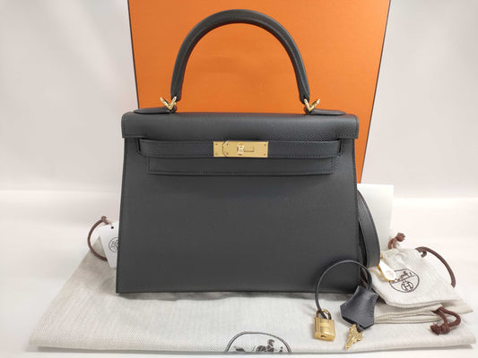 HERMES Kelly 28, exterior stitching, Noir, G hardware, Epson, K stamp, new, black handbag