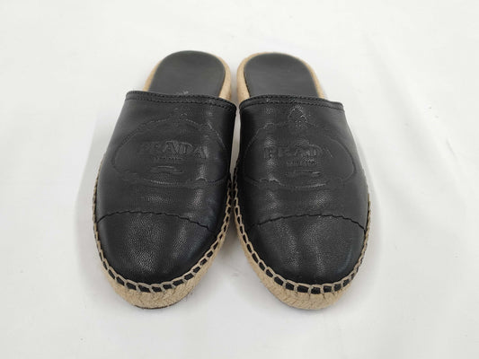 PRADA Prada Logo Leather Espadrilles Size 36 Mules