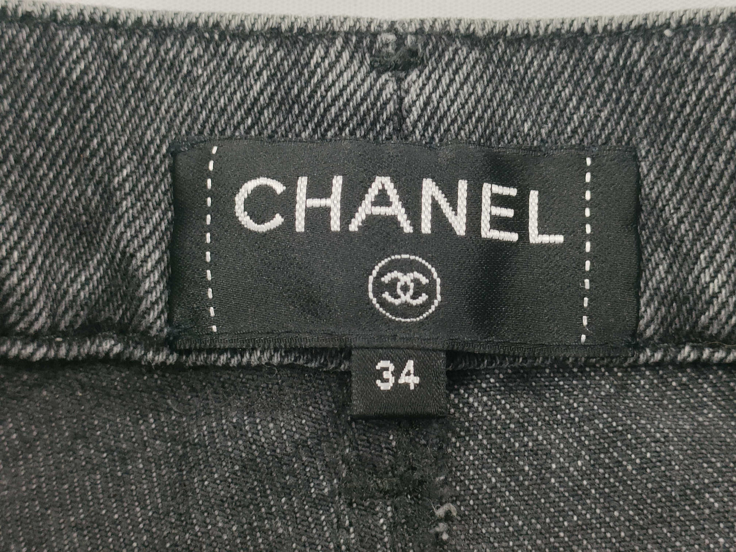 CHANEL Glitter Coco Mark Denim Pants, Size 34