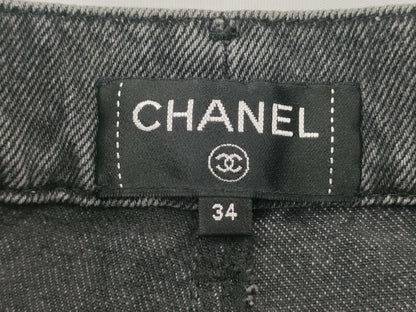 CHANEL Glitter Coco Mark Denim Pants, Size 34