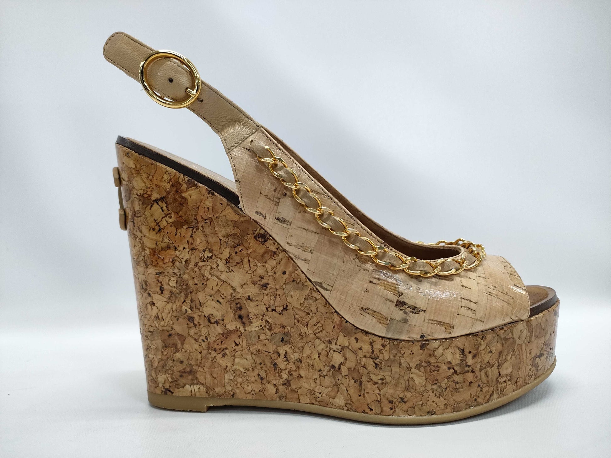  CHANEL Coco Mark Chain Wedge Sandals Size 36 1/2