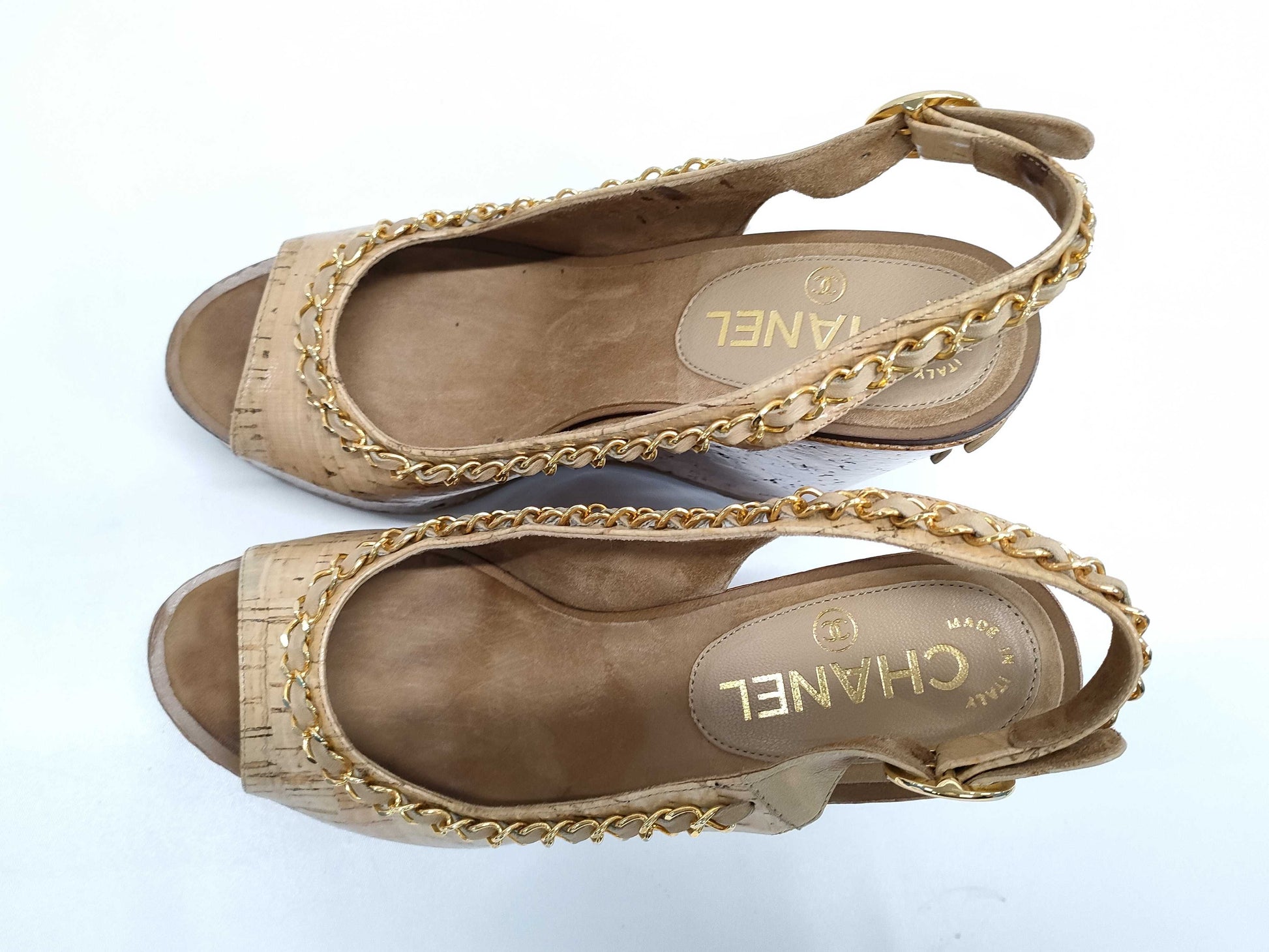  CHANEL Coco Mark Chain Wedge Sandals Size 36 1/2