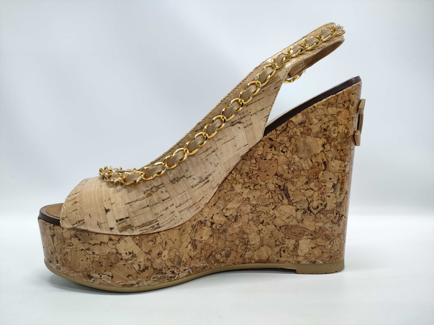  CHANEL Coco Mark Chain Wedge Sandals Size 36 1/2