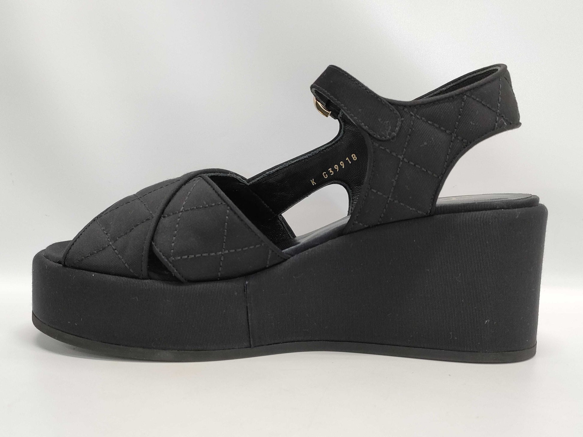 CHANEL Coco Mark Quilted Platform Sandals Size 38