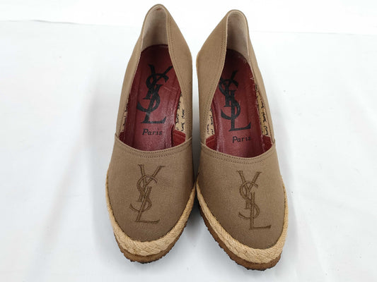 Yves Saint Laurent Logo Canvas Espadrilles Size 35.5 Pumps