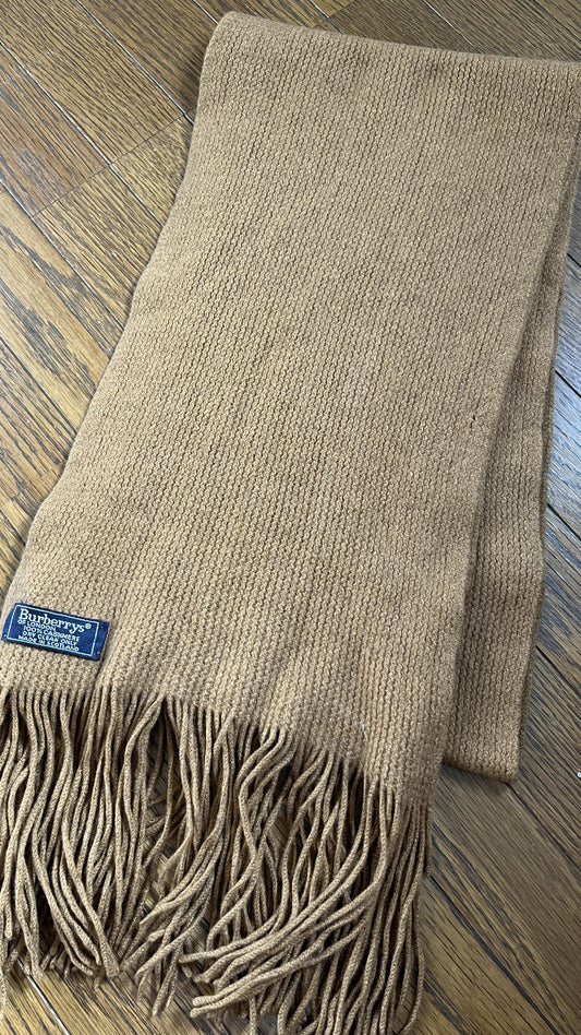 BURBERRY Rare Solid Cashmere Scarf, Length: 178cm, Width: 24cm, 100% Cashmere, Rare Solid Brown Scarf