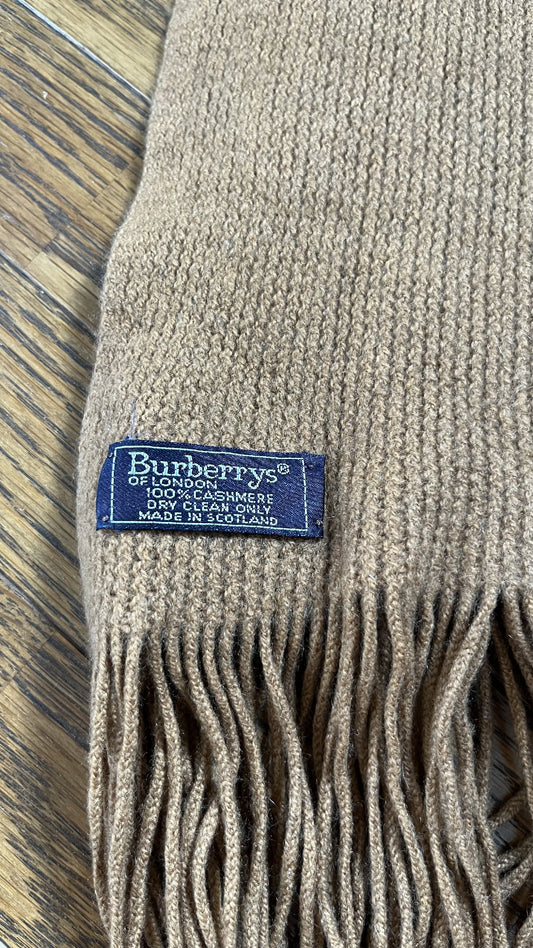 BURBERRY Rare Solid Cashmere Scarf, Length: 178cm, Width: 24cm, 100% Cashmere, Rare Solid Brown Scarf