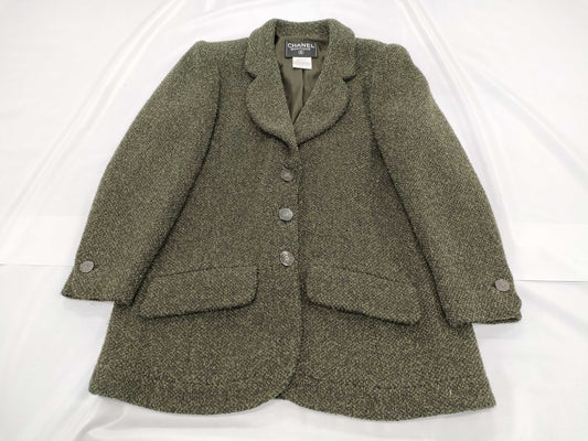CHANEL CHANEL 97A Chanel 40 Green Tweed Jacket Jacket
