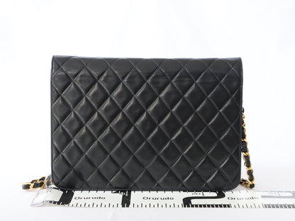 CHANEL シール有4番台 マトラッセ ラムスキン プッシュロック チェーン ショルダー ブラック ショルダーバッグ