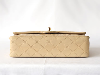 CHANEL Matlasse Lambskin W Flap W Chain Shoulder Beige Card 2nd Series Seal Mark Shoulder Bag