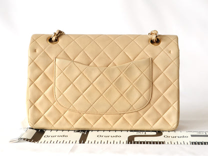 CHANEL Matlasse Lambskin W Flap W Chain Shoulder Beige Card 2nd Series Seal Mark Shoulder Bag