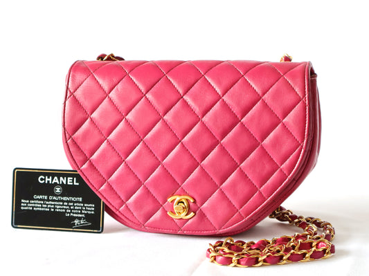 CHANEL Seal Yuri 0 Matlasse Half Moon Lambskin Chain Shoulder Pink Shoulder Bag