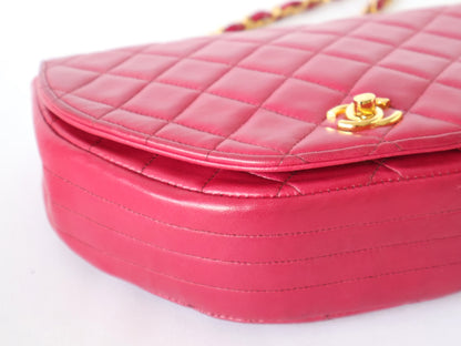 CHANEL Seal Yuri 0 Matlasse Half Moon Lambskin Chain Shoulder Pink Shoulder Bag