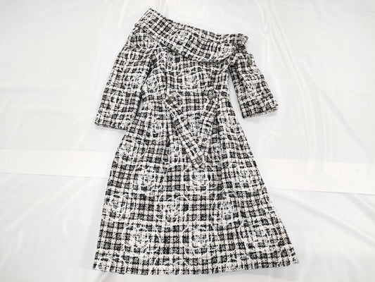 CHANEL CHANEL Dress P49151V35968 Size 34 Mixed Tweed Dress with Crystal Buttons