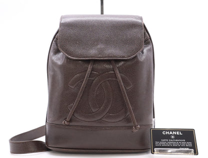 CHANEL Caviar Skin Cocomark Shoulder Bag with Brown Card Rucksack