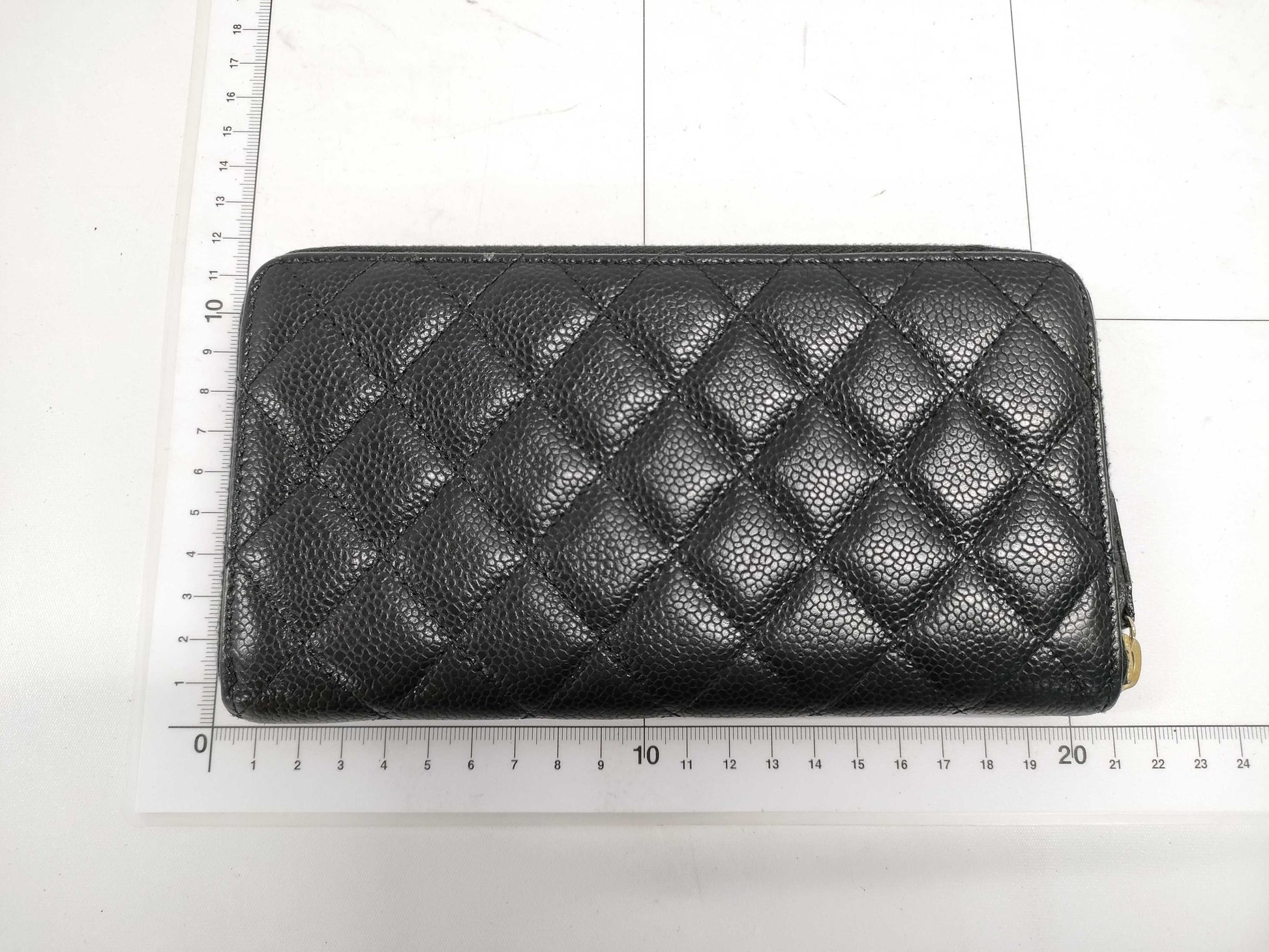 CHANEL Caviar Leather Matelasse Wallet with Round Zipper, Black GD Hardware, Seal, Card Holder, 20826548