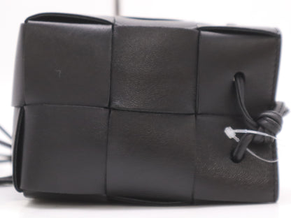 BOTTEGA VENETA Leather Intrecciato Cassette Mini Bag, Black, with Dust Bag, Shoulder Bag