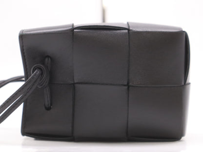 BOTTEGA VENETA Leather Intrecciato Cassette Mini Bag, Black, with Dust Bag, Shoulder Bag
