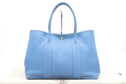 HERMES Negonda O Stamp Garden Party PM Handbag, Blue, with Dust Bag