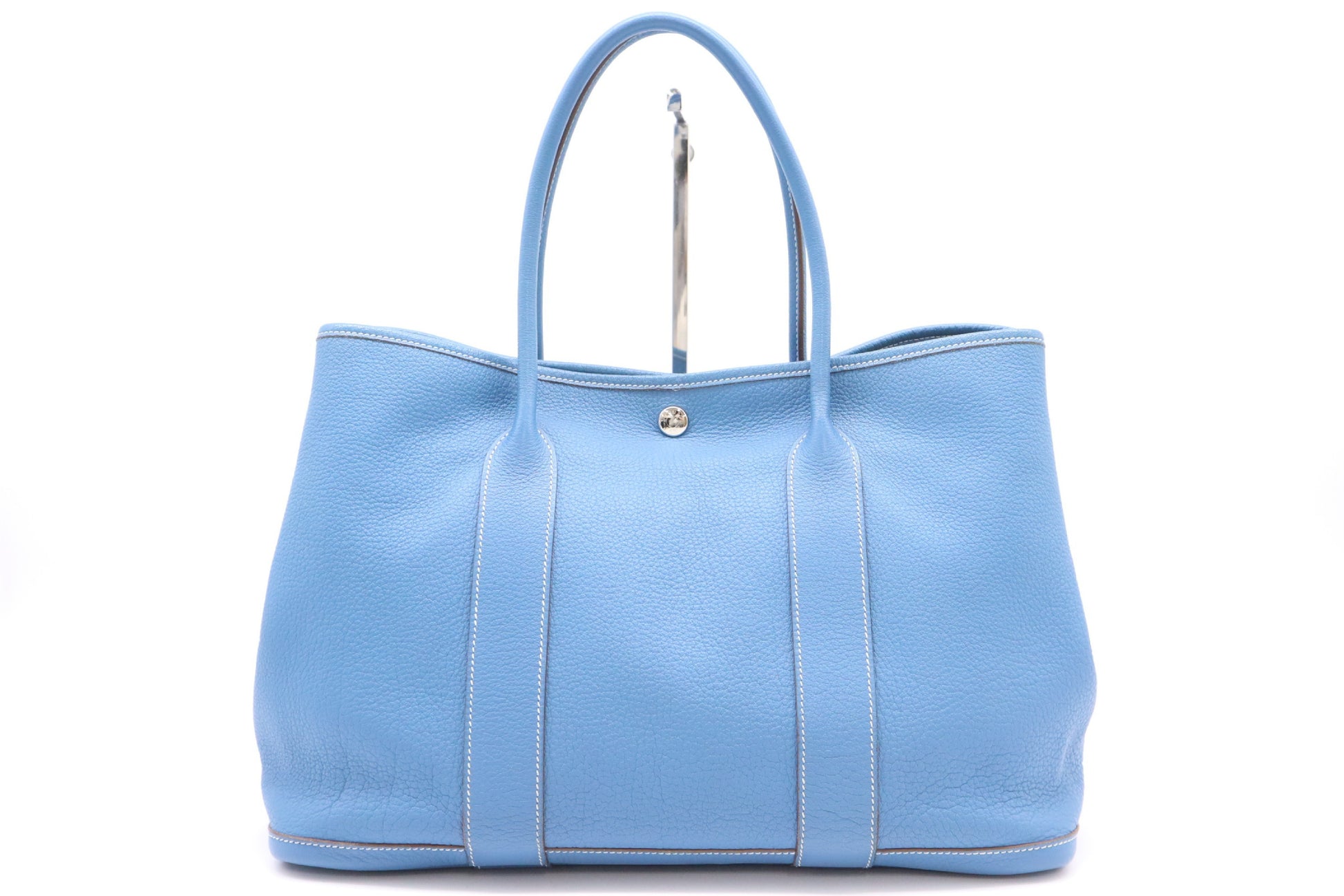 HERMES Negonda O Stamp Garden Party PM Handbag, Blue, with Dust Bag