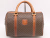CELINE PVC and Leather Macadam Pattern Mini Boston Bag, Brown