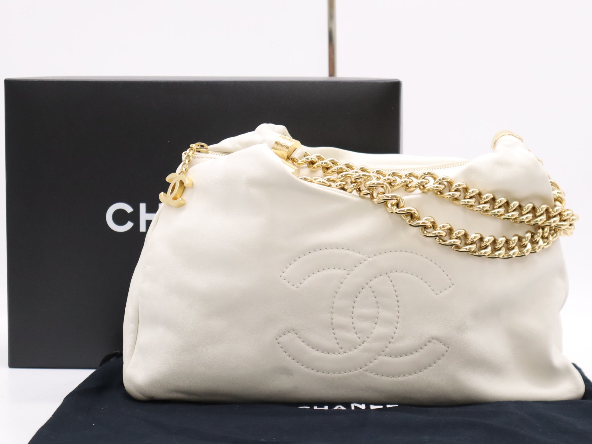CHANEL Lambskin Deka Coco Mark Bag, White Gold Hardware, Seal, 12138093, Dust Bag and Box Included, Shoulder Bag