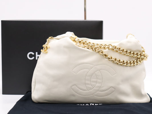 CHANEL Lambskin Deka Coco Mark Bag, White Gold Hardware, Seal, 12138093, Dust Bag and Box Included, Shoulder Bag