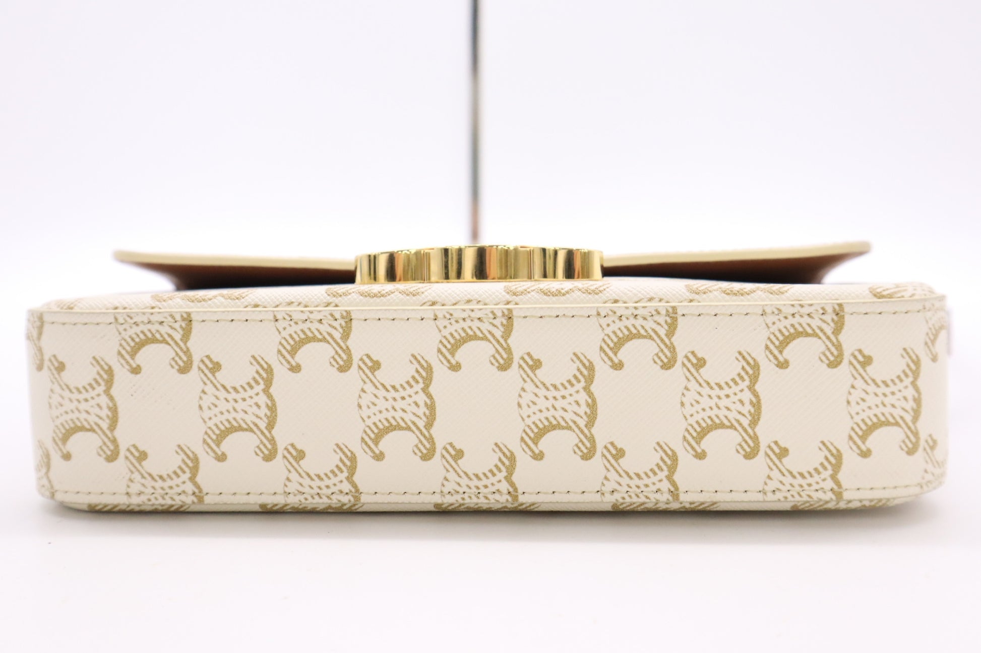 CELINE 194142CUZ.01BC Triomphe Canvas & Calfskin Shoulder Bag Claude White Shoulder Bag