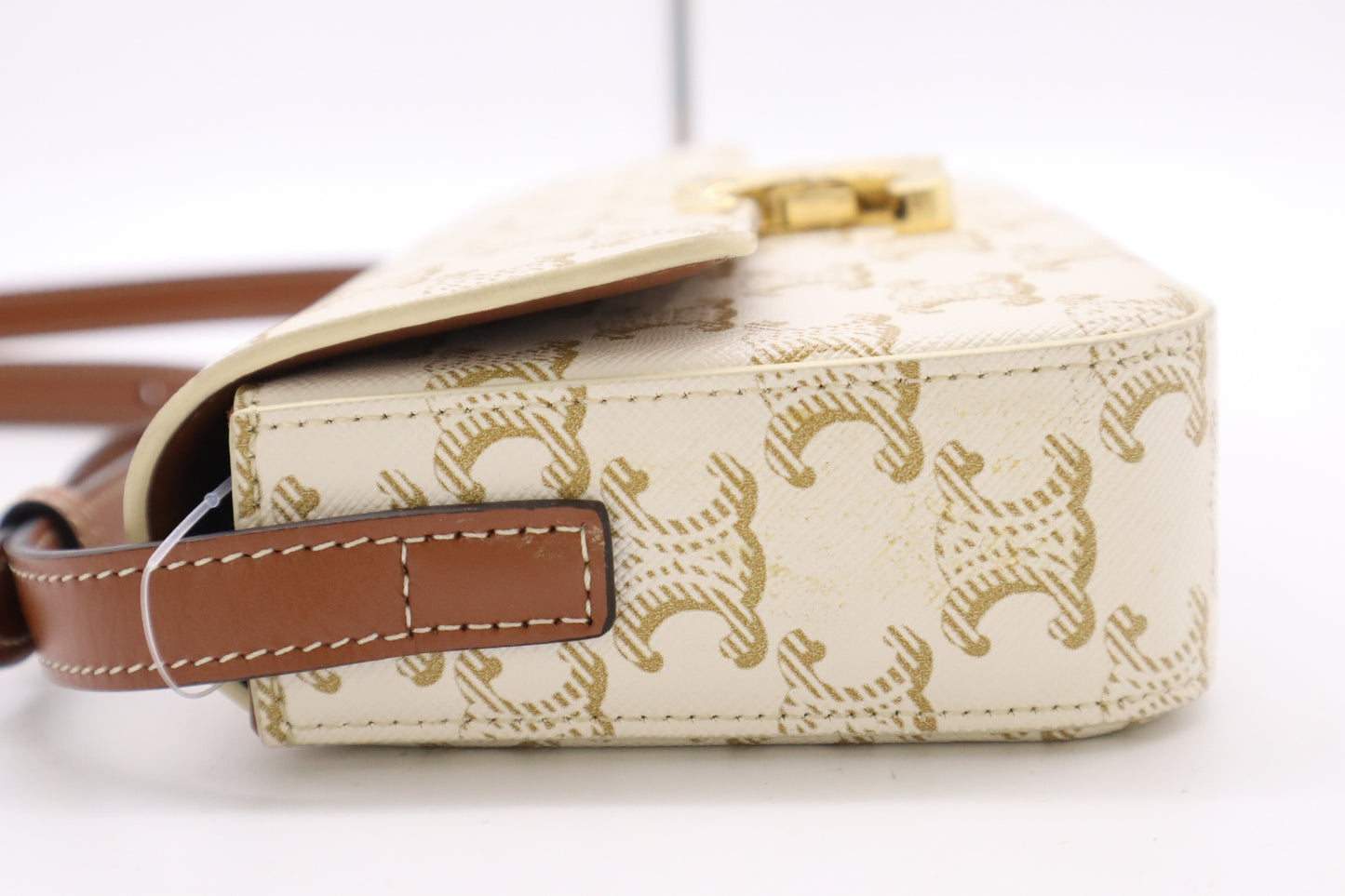 CELINE 194142CUZ.01BC Triomphe Canvas & Calfskin Shoulder Bag Claude White Shoulder Bag