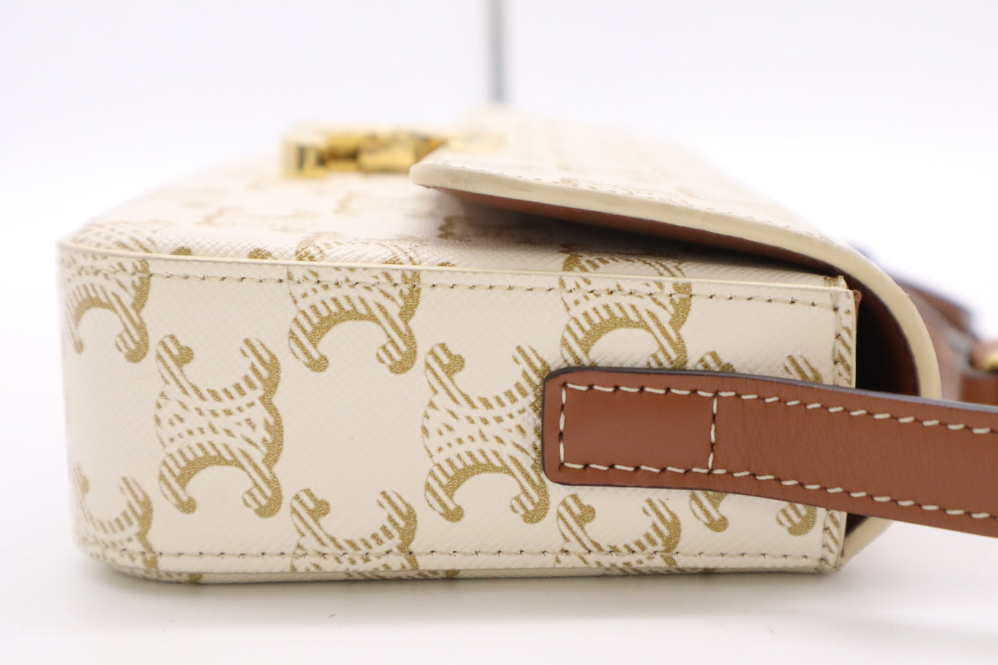 CELINE 194142CUZ.01BC Triomphe Canvas & Calfskin Shoulder Bag Claude White Shoulder Bag