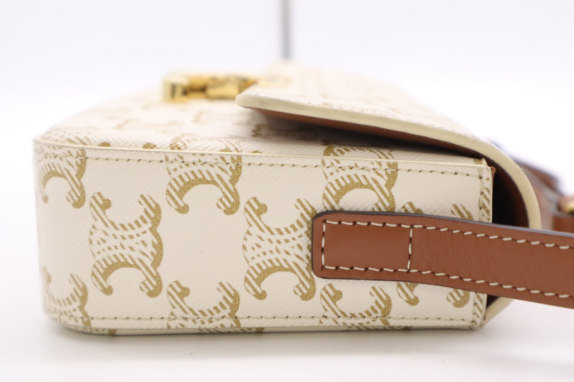 CELINE 194142CUZ.01BC Triomphe Canvas & Calfskin Shoulder Bag Claude White Shoulder Bag