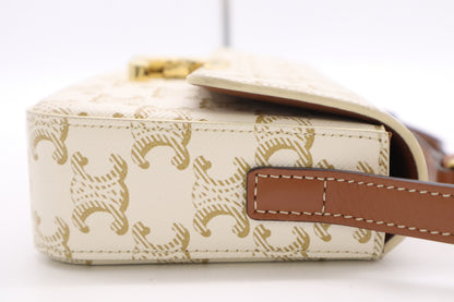 CELINE 194142CUZ.01BC Triomphe Canvas & Calfskin Shoulder Bag Claude White Shoulder Bag