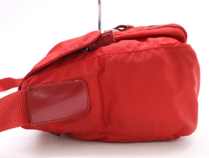 PRADA Nylon Shoulder Bag with Triangular Plate, Red, Includes Dust Bag