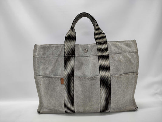 HERMES New Foule Tote Bag MM Canvas Gray Handbag