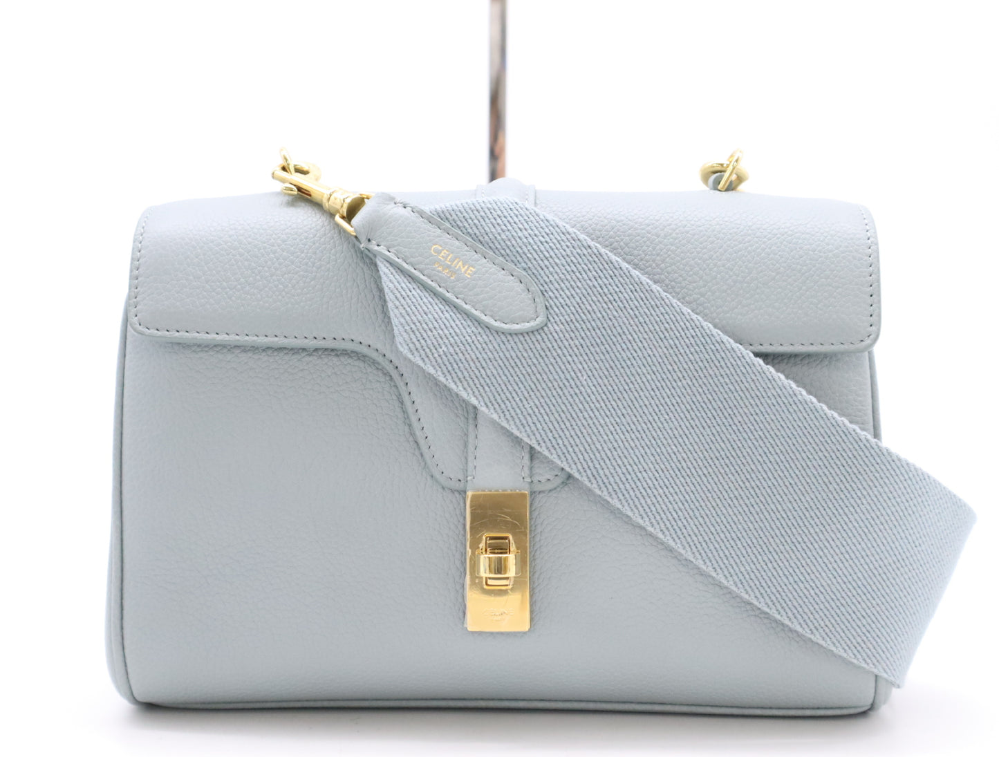 CELINE Seize Leather Shoulder Bag, Light Blue, with Shoulder Strap and Dust Bag