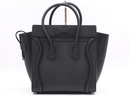 CELINE Leather Luggage Micro Shopper Black Tote Bag with Dust Bag