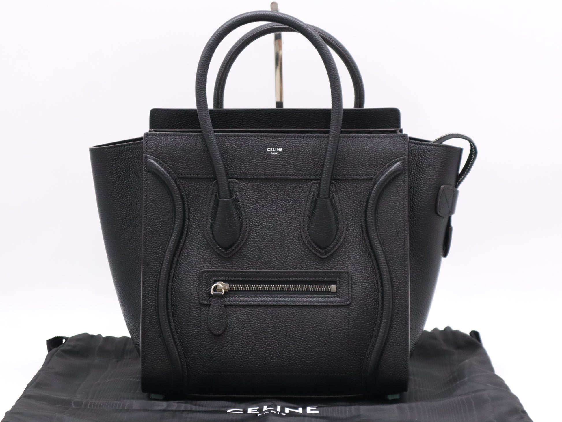 CELINE Leather Luggage Micro Shopper Black Tote Bag with Dust Bag