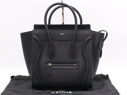 CELINE Leather Luggage Micro Shopper Black Tote Bag with Dust Bag
