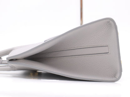 BURBERRY 8072514TB Logo Grainy Leather Frances Gray Handbag with Shoulder Strap, Dust Bag, and Box ITCUT2ABB