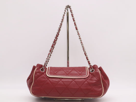 CHANEL Lambskin 2.55 Chain Shoulder Bag with Turnlock and Sterling Silver Hardware, Red, Card Holder, Sticker, Card Included, 12134954