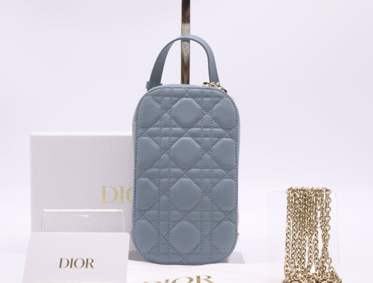 Dior S08720VRB Patent Calfskin Lady Dior Phone Holder Cannage Shoulder Bag with Box and Dust Bag
